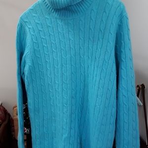 Turquoise turtleneck cable sweater LS Jones ny 1x